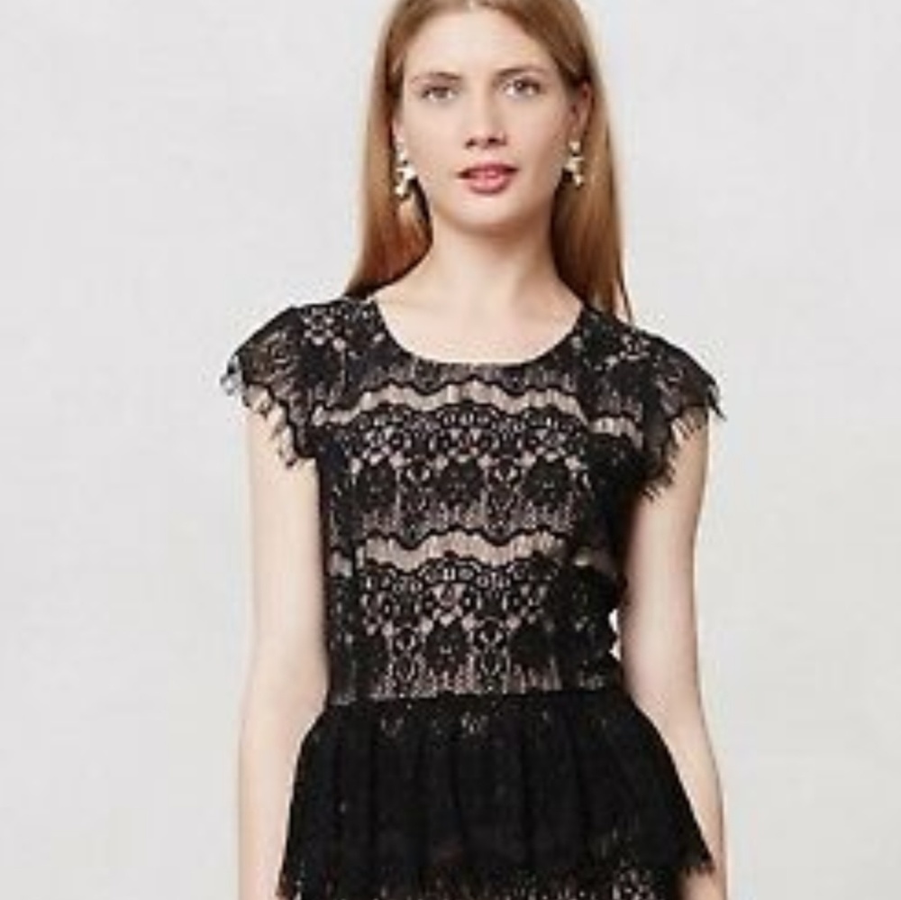 anthropologie | lace cap sleeve peplum top